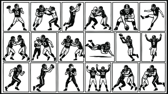 American football players in various action poses