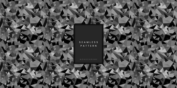 Seamless pattern of monochrome triangle mosaic and geometric polygons in grey tones