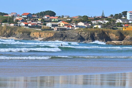 Landscape photography of Esmelle Beach near the city of Ferrol, Galicia, Spain. Known as one of the preferred surfing destinations on the Atlantic coast