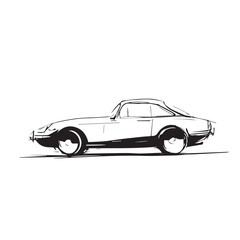Naklejka premium Vintage Sports Car Clipart Vector Classic Coupe Line Art Retro Automobile Icon Outline Doodle Sketch