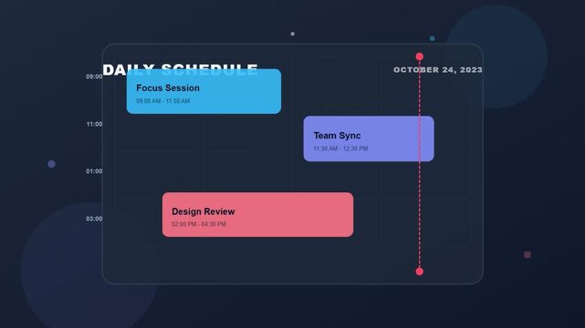 Modern Daily Schedule Timeline Infographic with Tasks and Appointments.