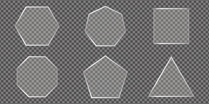 Liquid glass Hexagon Interface Placeholder Elements collection with transparent background. 