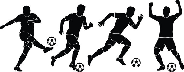 Black silhouettes of soccer players kicking balls © Md. Musaddik Rahman