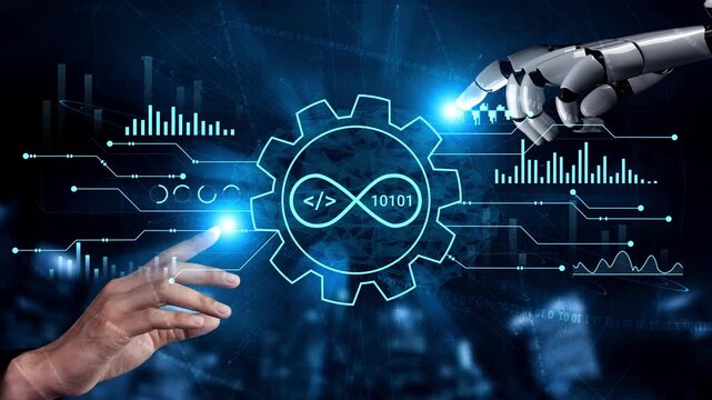 Futuristic Concept of Cooperation Between Human Hand and Robot Arm with Digital Data Visualization and Infinite Loop Symbol Representing Technology Integration. Entropy.