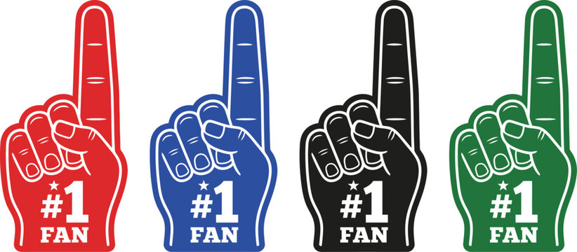 Four colorful foam finger #1 fan icons