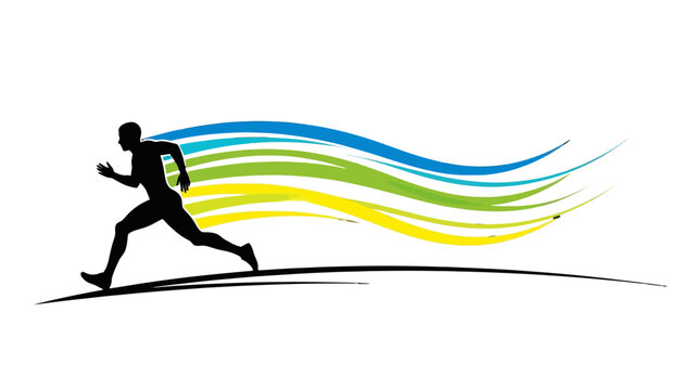a man running with colorful waves.