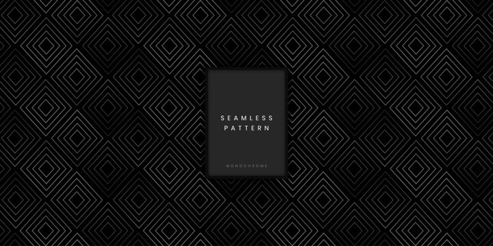 Seamless monochrome geometric pattern or repeating diamond texture with thin white lines on a black background for luxury wallpaper and modern textile or denim fabric