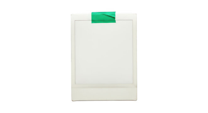 A white envelope with a green piece of tape on top isolated on transparent background