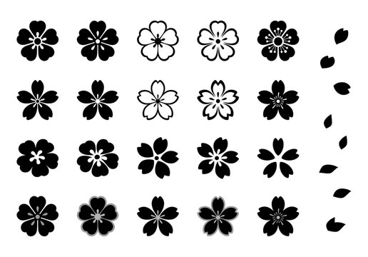 和風な桜の花のイラスト素材セット