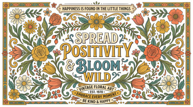 Colorful floral typographic inspirational quote.