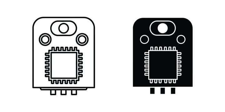 Electronic component schematic and silhouette isolated on white background
