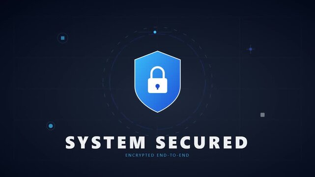 System Secured Digital Shield Icon with Lock Symbol.