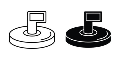 Round base with upright rectangular display screen symbol for data presentation against white background © FREELANCER