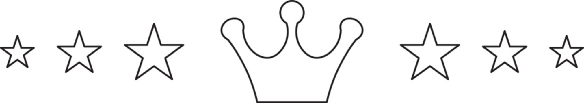 Crown and star rating outline banner. Royal premium rank symbol line art. Vector thin stroke decorative design element.
