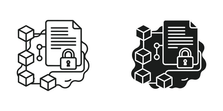 Secured digital document connected in blockchain network with padlock icon for data integrity concept