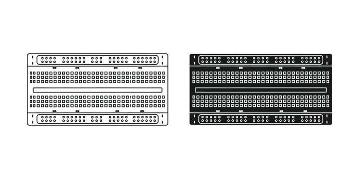White and black solderless breadboards for electronic prototyping with clear layout