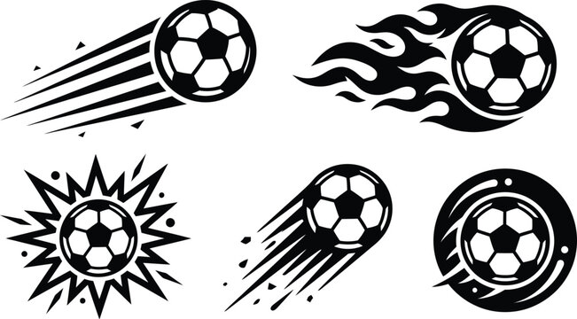 Black soccer ball icons in motion