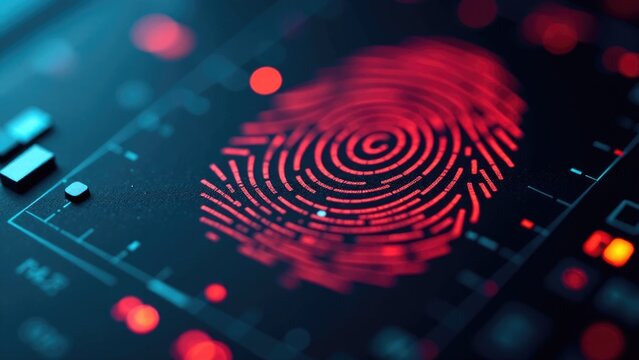 A close-up image of a fingerprint on a computer screen, great for technology and security related concepts