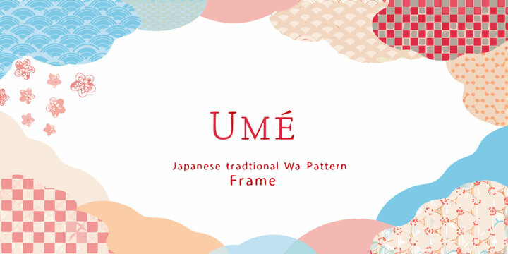 Japanese Wa Pattern Frame Pastel Colored Vector Illustration