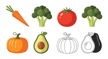 Fototapeta premium Vegetables and Fruits Illustration Set.