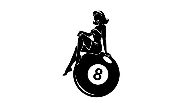 Woman sitting on eight ball.