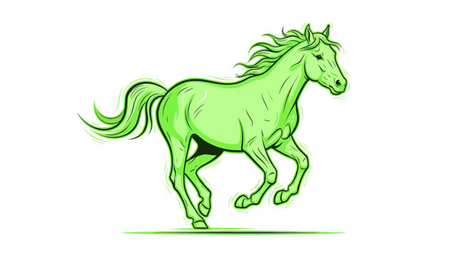 Green Horse Running Fast Outdoors Freely.