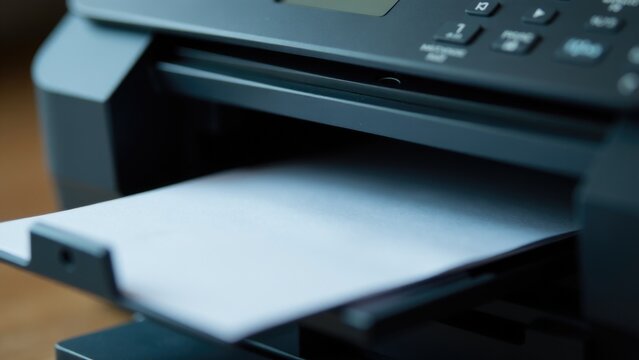 A close-up view of a printer with a sheet of paper ready to be printed