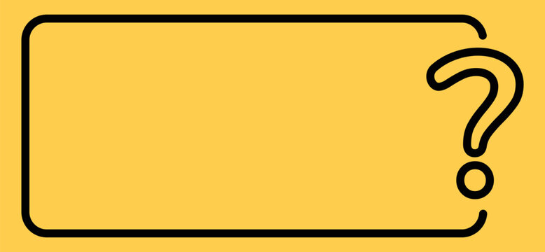 Rounded rectangle frame with question mark outline on yellow.