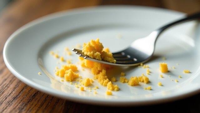A white plate with a fork and partially consumed meal