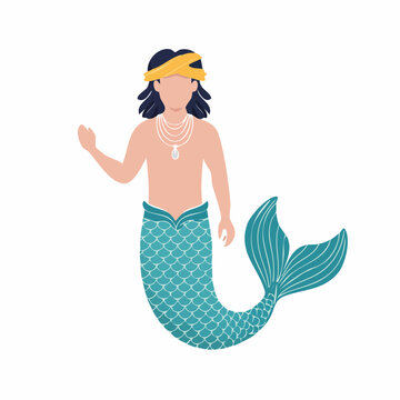 Male Merman with Mermaid Tail and Pearl Necklace