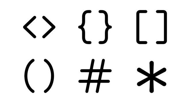 Abstract Geometric Symbols Set, Modern Brackets and Punctuation Icons, Minimalist Design Elements for Web and Print