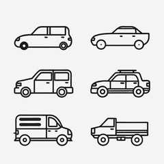 Fototapeta premium Diverse vehicle outlines: compact car, coupe, and sedan, clean vector set