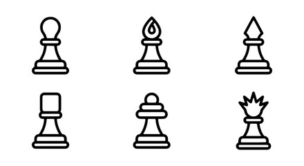 Minimalist chess piece line icons set, black and white vector chess symbols, strategic board game elements for web and app UI design © AESAAKTER