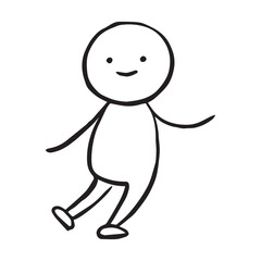 Obraz premium Cute Cartoon Character Sketch Vector | Walking Stick Figure Line Art Illustration | Smiling Doodle Guy Icon