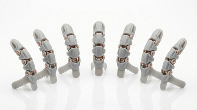 Robotic Finger Joints: A collection of robotic finger joints, precisely engineered with mechanical articulation, showcased against a stark background.