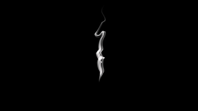  candle smoke wisps rise in smooth lines and grow turbulent against black background displaying high contrast textures and organic fluid dynamics in a controlled studio,
