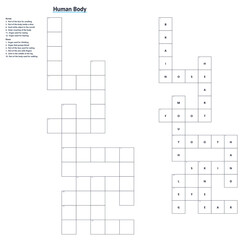 Obraz premium Crossword themed human body with clues and solution
