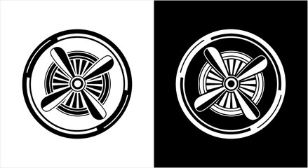 Vintage Airplane Propeller Emblem in Circular Frame. © Rizky