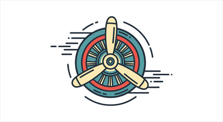 Vintage Airplane Propeller Engine Icon with Motion Lines. © Rizky