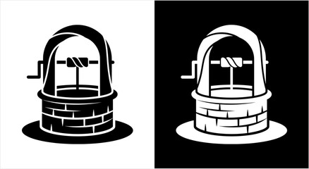 Vintage Wishing Well Illustration with Crank and Rope. © Rizky