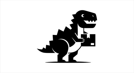 Black Dinosaur Holding a Cardboard Box Illustration. © Rizky