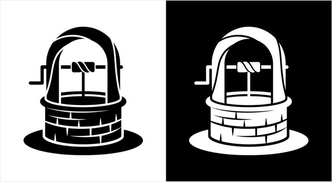 Vintage Wishing Well Illustration with Crank and Rope.