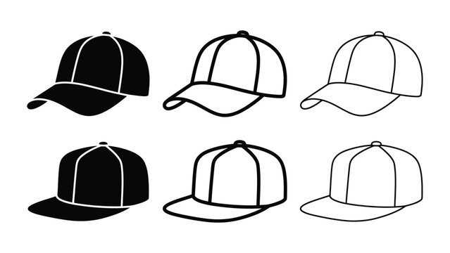 Baseball cap icon silhouette vector, bold outline and line art design