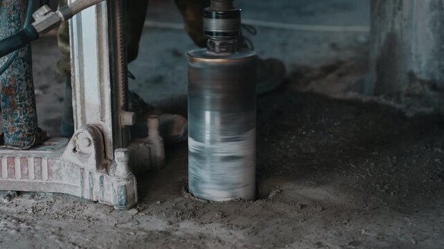 Diamond core drilling concrete floor during construction work