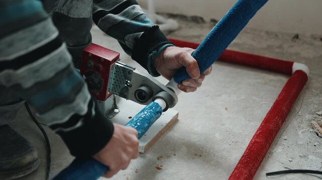 Heating polypropylene pipe for fusion welding during plumbing installation