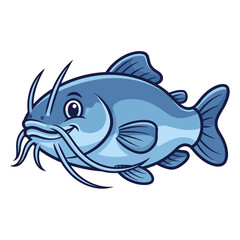 Fototapeta premium Cute blue cartoon catfish character vector