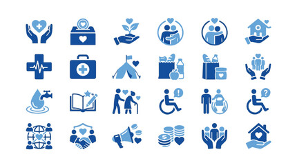 Fototapeta premium Humanitarian Aid and Charity Icon Collection for Social Services and Nonprofits