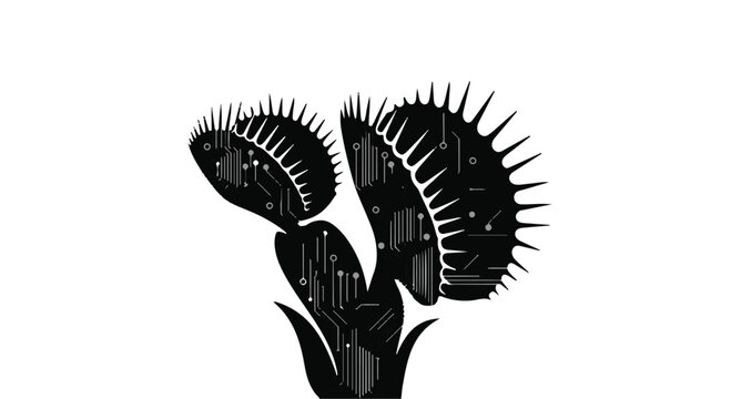 Venus flytrap plant incorporates digital circuit patterns on its leaves and trap.