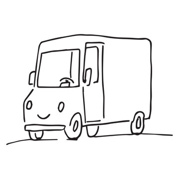 Delivery Van Clipart Vector Cute Step Van Line Art Cartoon Truck Icon Outline Doodle Drawing Sketch