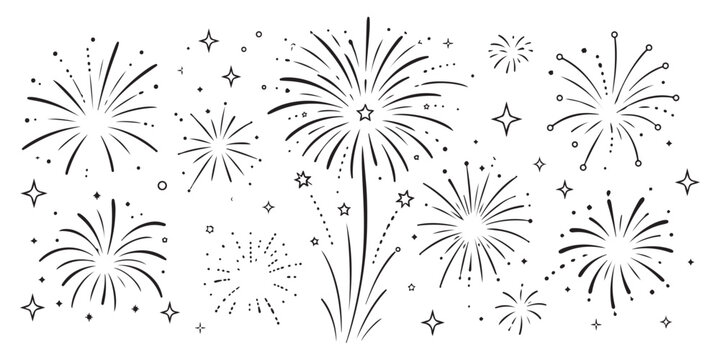 Hand drawn sparkle starburst and sunburst doodle element set. Hand drawn doodle sparkles and comic burst rays decorative vector element set